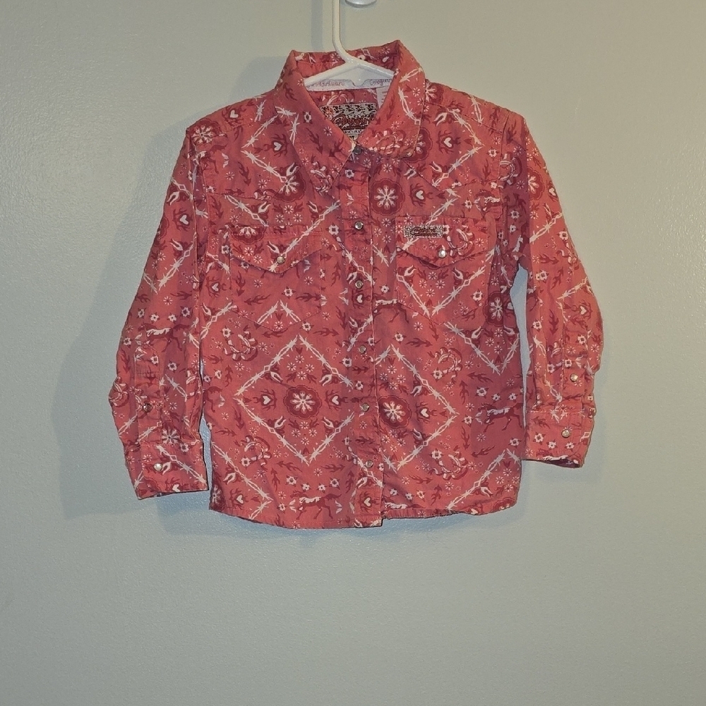 Stylish Kids' Pink Floral Button Down Shirt With Pearl Snaps LOT-Q